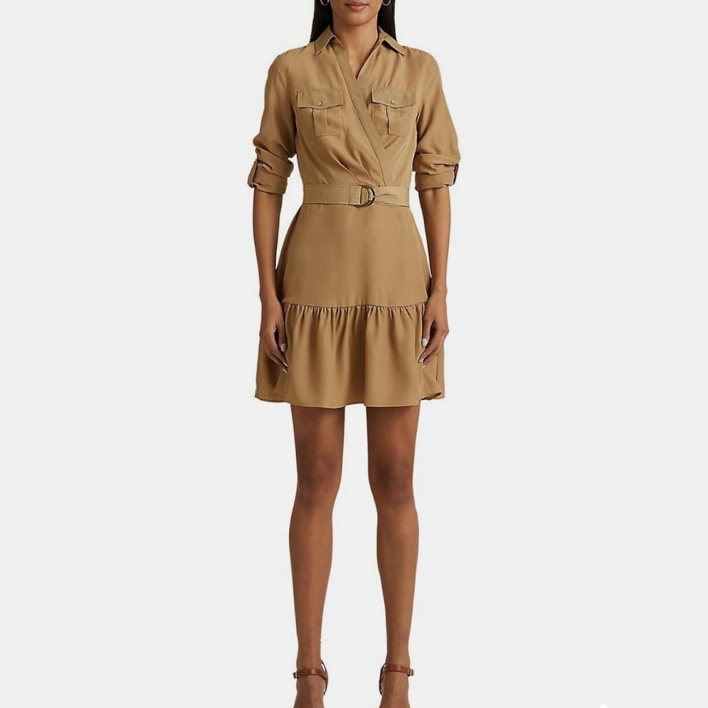 Tan Belted Shirt Dress